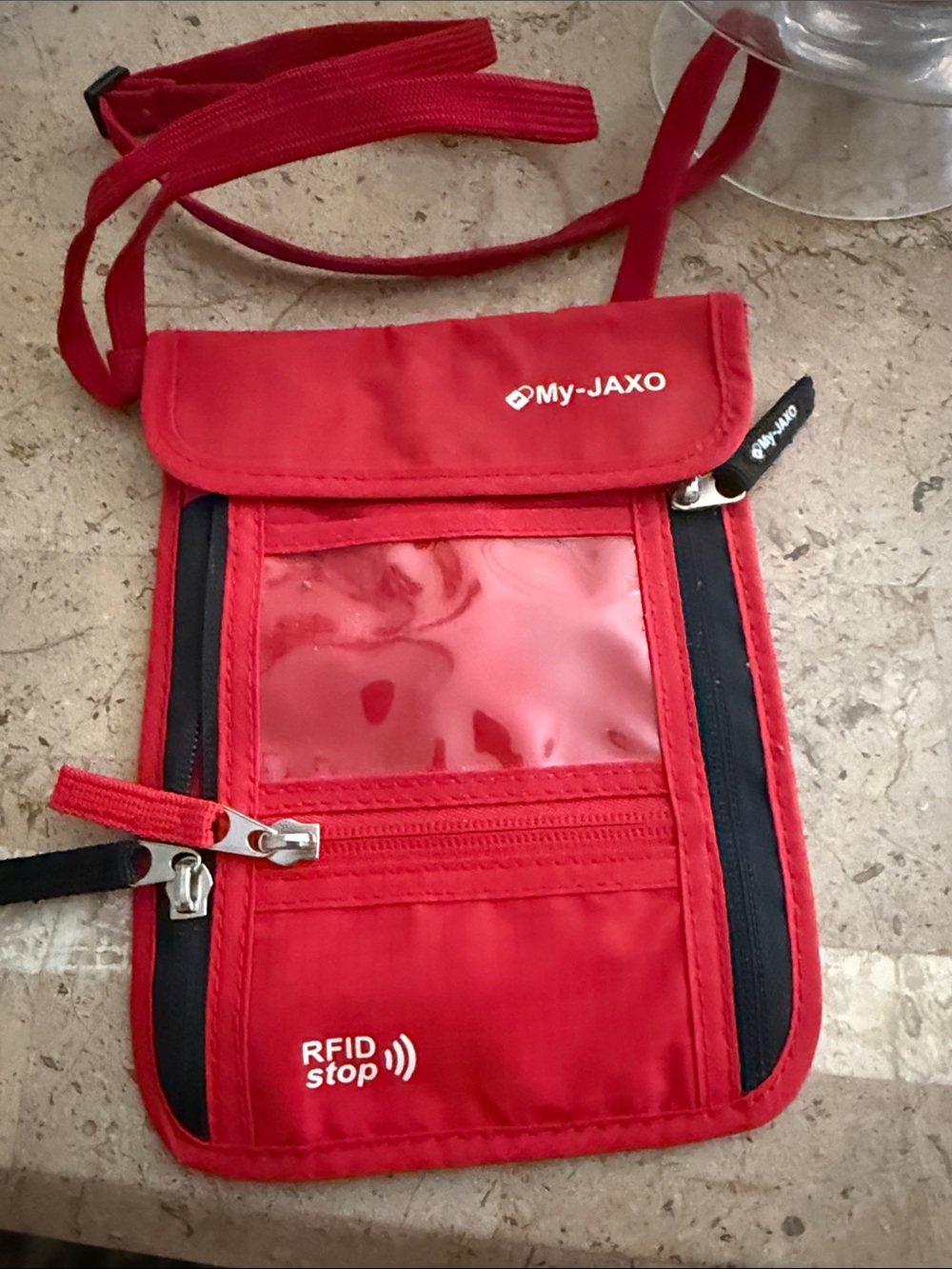 Red RFID-Stop Travel Neck Pouch